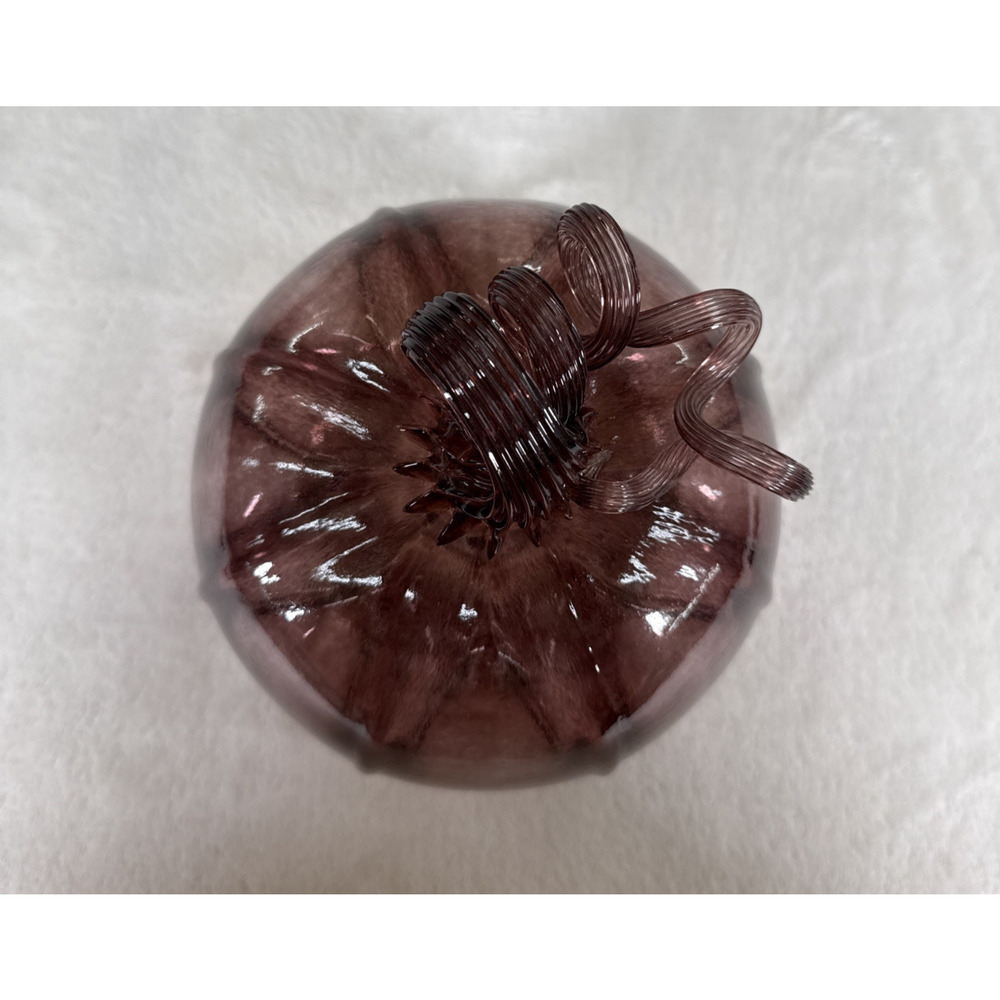 Art Glass Purple Pumpkin Figurine 6” Hand Blown Decorative Fall Harvest Home - Picture 6 of 12